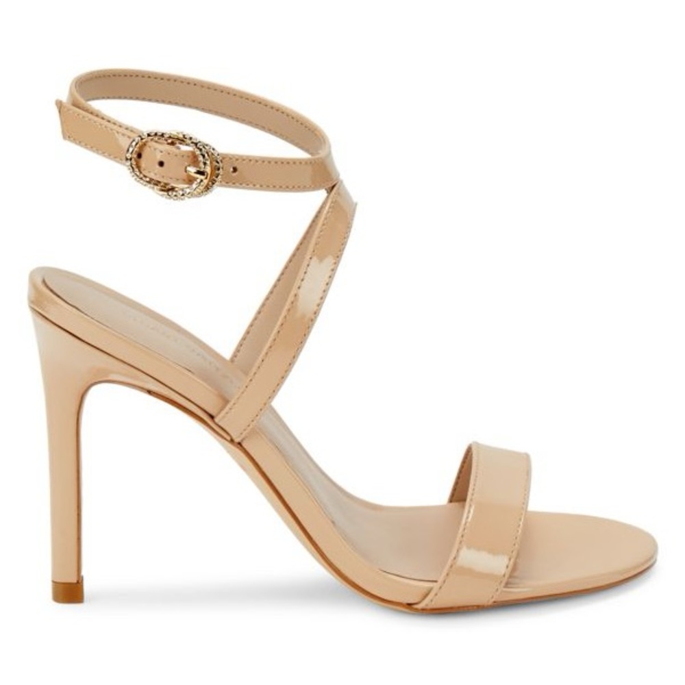 Stuart Weitzman Crystal Studded Ankle Strap Patent Leather Sandals Heels